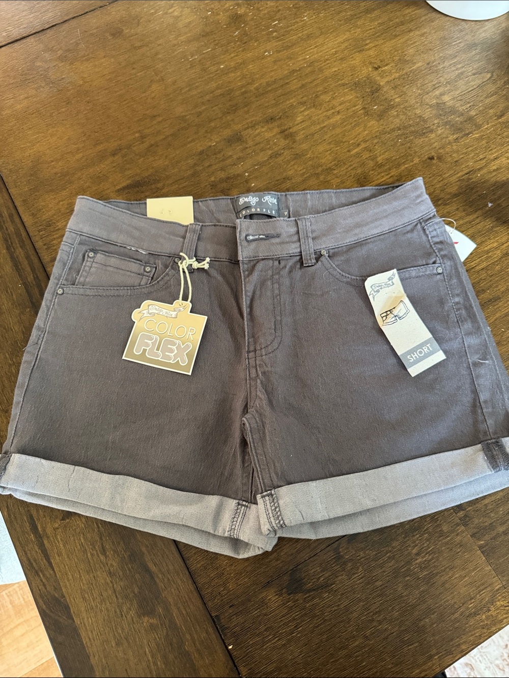 Indigo Rein Grey Roll-Cuff Jean Shorts